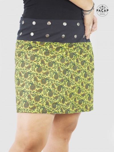 short butonned skirt for women paisley pattern