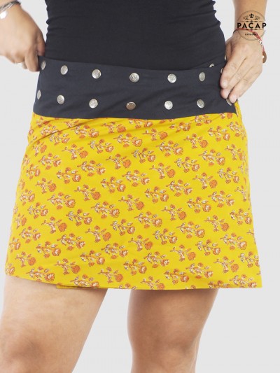 multi-size short skirt straight cut belt flat tummy snap button