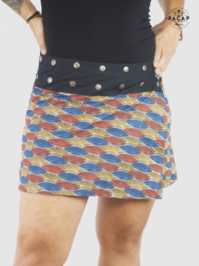 mini jupe trapèze multicolore pour femme taille haute ajustable