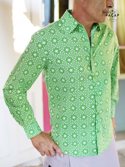 chemise vert pomme pour homme imprimé original