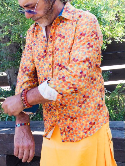 Men's casual orange shirt with colored lapels