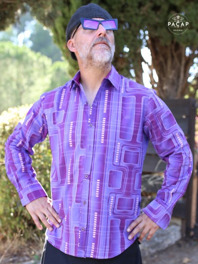 chemise rétro vintage excentrique pour homme motif atypique bleue