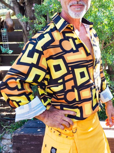 yellow and black ethnic shirt with rolled-up sleeves for men