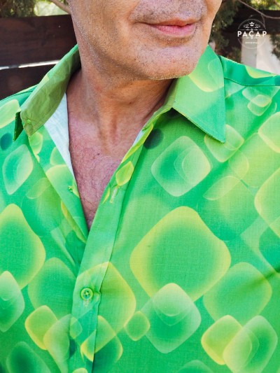 Chemise vert pomme pour homme motif a carreaux futuriste cyber punk electro abstrait