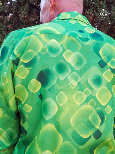 chemise originale vert pomme motif carrée style décontracté