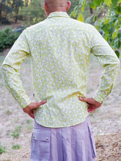 morderne shirt apple green for men breathable fine cotton floral print