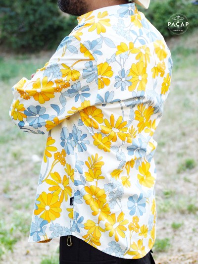 chemise homme motif a fleurs coton imprimée bouton coloré