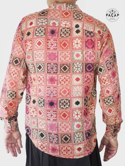 men's lightweight sheer shirt in printed cotton voile
