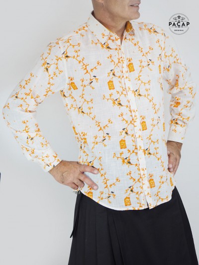 chemise elegante habillée pour homme tenue de soirée imprimés jardin japonais