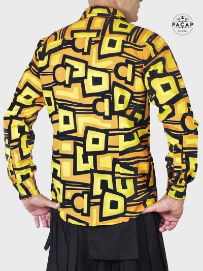 original yellow and black ethnic shirt for men with bedside lamp print