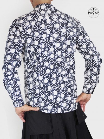 retro white shirt with black pattern, long sleeves