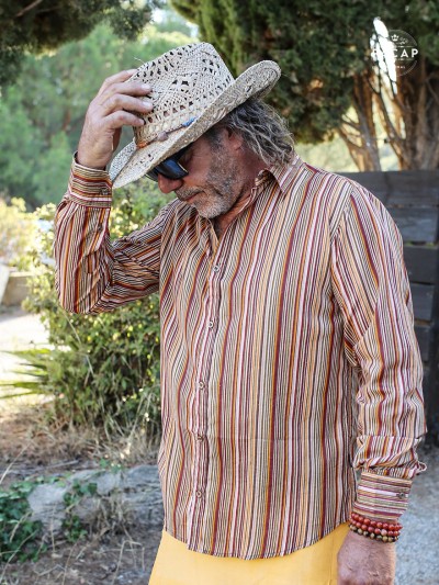 chemise homme en coton imprimée rayure multicolore