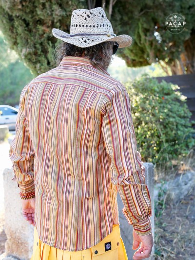long-sleeved vertical-line shirt, multicolored, slim-fit