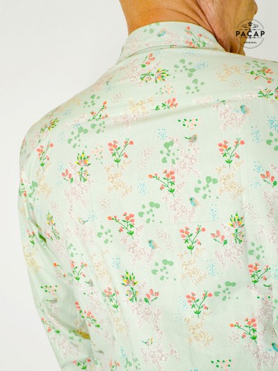 Chemise Homme Manches Longues à Fleurs - Col Revers Irrégulier, Coupe Slim - Décontracté Et Chic Pour Automne