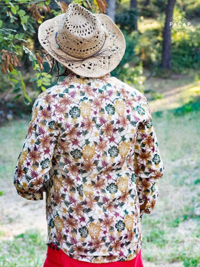 men's lightweight shirt with brown and white flowers