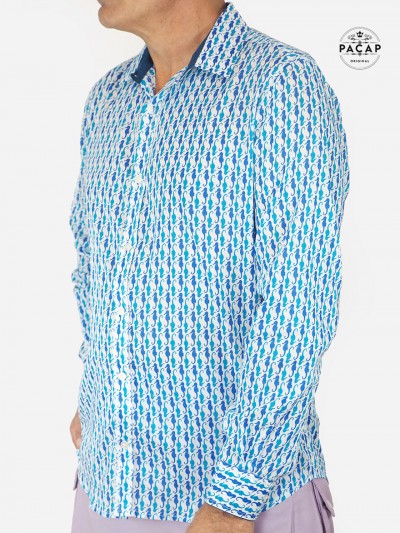 formal shirt for men micro pattern blue animal