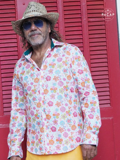 chemise homme fantaisie motif a fleurs colorée