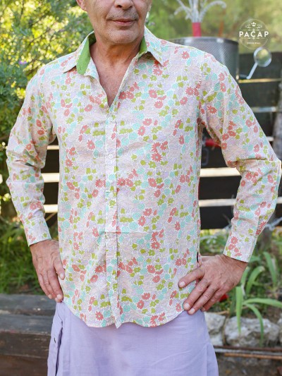 chemise homme a fleurs vertes