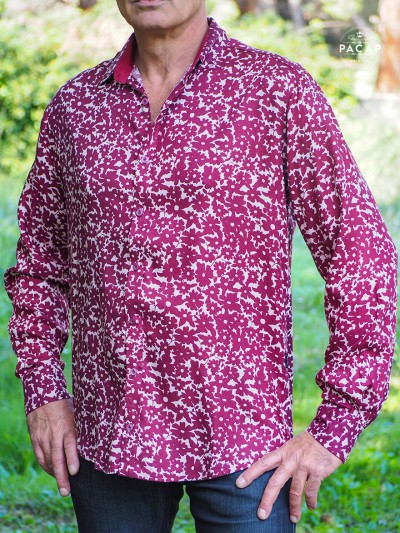 chemise élégante pour homme, chemise floral rouge, chemise rose a fleurs, chemise fluide, confortable, legere