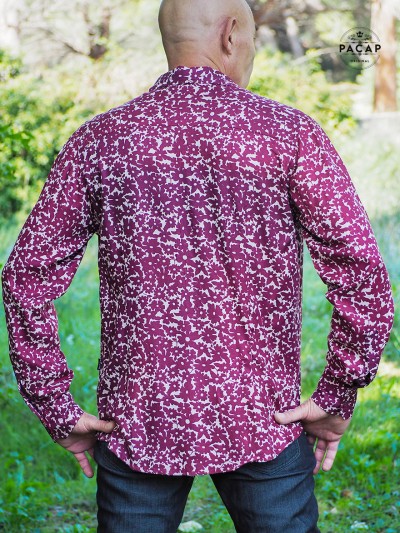 burgundy red fitted shirt, casual rayon shirt, satin floral shirt