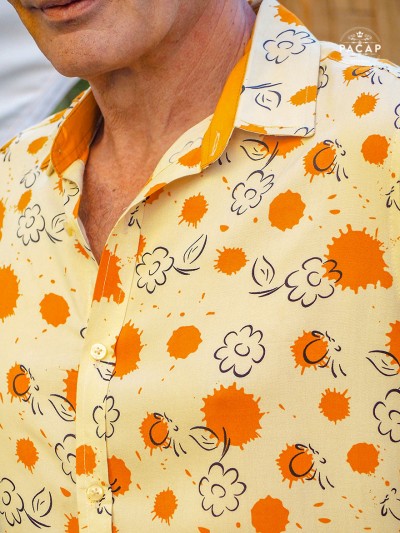 chemise jaune, chemise décontractée, chemise originale, chemise en viscose imprimée , chemise orange