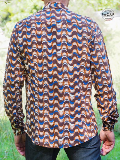 chemise ondulation, chemise chevron chemise vagues chemise maron chemise ethnique, chemise africaine