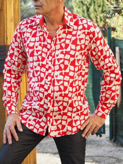 chemise a carreaux rouge et blanc pour homme, chemise imprimée abtrait, chemise psychédélique