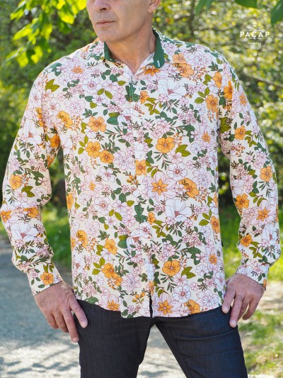 Cheap floral shirt, light yellow shirt, colorful floral shirt, fitted shirt,