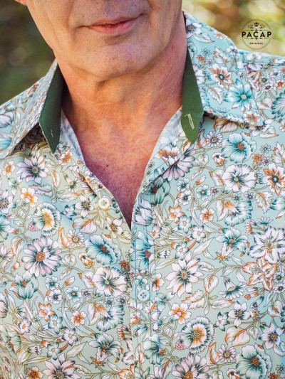 chemise colorée, chemise aloha, chemise hawaienne, chemise tropical, chemise a fleurs, chemise verte