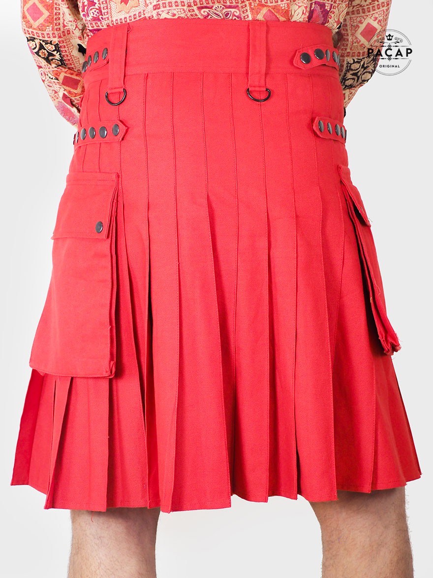 kilt rouge jupe ecossais plissée highlanders medieval guerrier viking wallace, jupe rouge homme, kilt décontracté