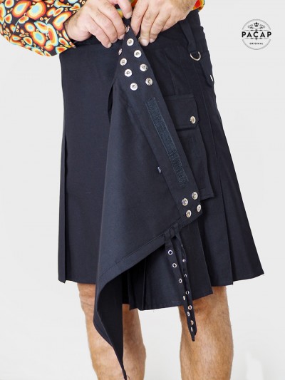 jupe plissée noire boutonnée pour homme kilt portefeuille fendue taille unique ajustable kilt cosplay tactique armée