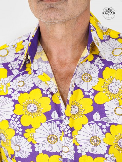 chemise hawaienne serie tele tv magnum col francais pointu unicolore violet pourpre manche longue pour homme