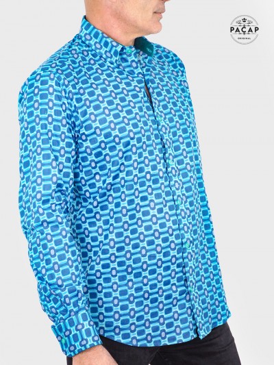 chemise bleue a carreaux pour homme imprimé fantaisie excentrique colorée manche longue bouton nacré site