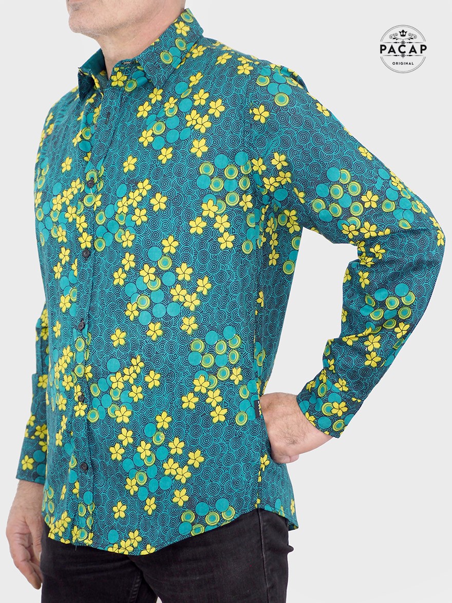 Chemise jaune à motif fleuri et papillon coloré - Brentiny Paris