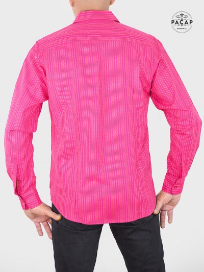 chemise rose a rayures cousue pour homme, chemise décontractée style habillée à manche longue