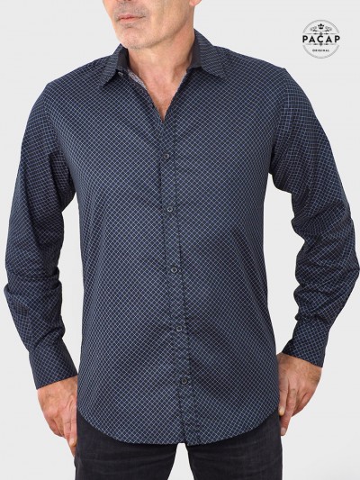 chemise professionnelle pour homme imprimée en coton a motif quadrillée ton sur ton bouton colorée