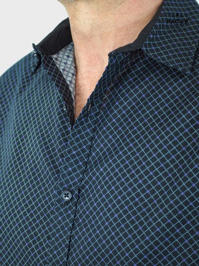 chemise de travail bleu marine sans cravate a carreaux imprimé tartan ecossais pour homme coton manche longue
