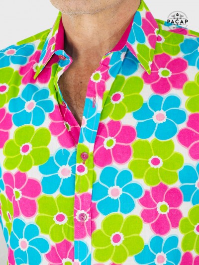 chemise vintage a grosse fleurs multicolore, chemise series magnum, chemise hawaienne homme