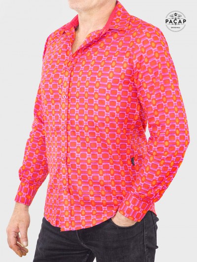 chemise tartan rose et rouge marque francaise motif a carreaux originale et fantaisie  pour homme
