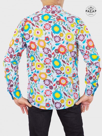 chemise originale et fanaisie a fleurs à fleurs multicolore coupe slim fit pour homme manche longue