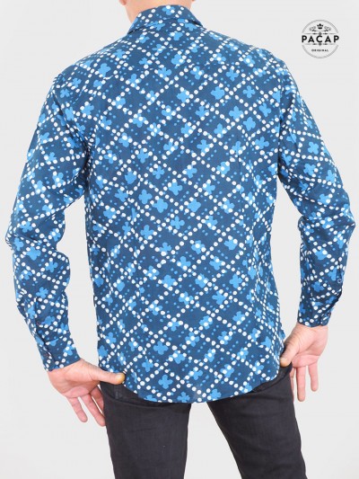 chemise quadrillée bleue motif originale fantaisie style rétro atypique pour homme coupe cintrée