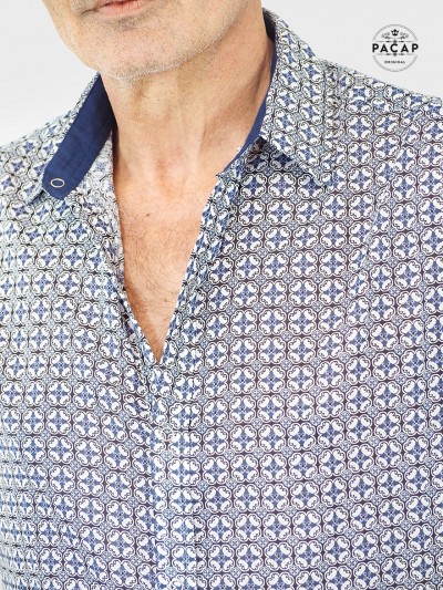 chemise formelle bleue à imprimée à boutonde pression pour homme revers de col boutonnée unicolore