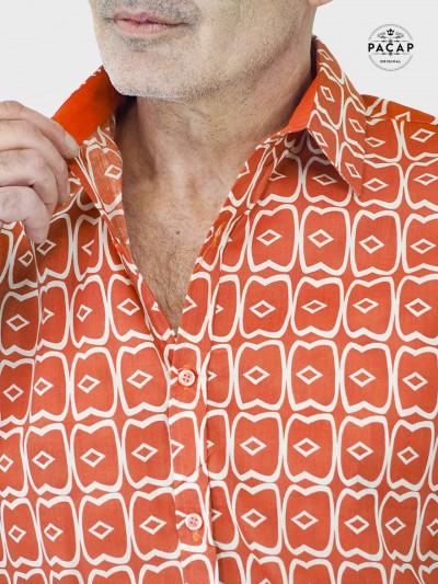chemise originale coton orange ocre marque francaise, chemise homme cintrée manche longue, chemise africaine