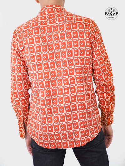 chemise marron, chemise orange, chemise d'été pas cher, chemise festival décontractée, chemise africaine