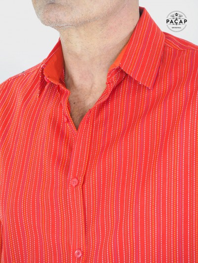chemise rouge avec fil de tissage apparement pour homme, chemise sport à motif, chemise habillée