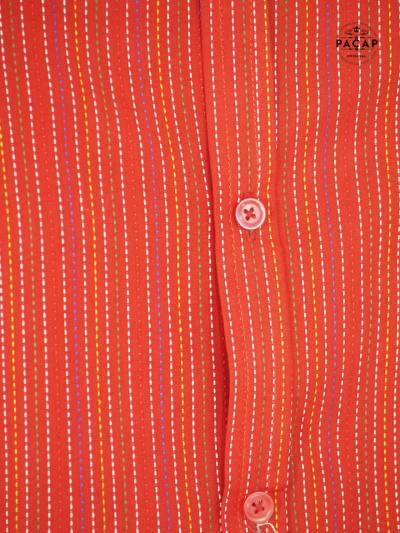 chemise rouge rayée pour homme manche longue tissu fin de qualité marque francaise boutique en ligne
