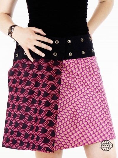 Jupe grande taille femme réversible imprimé rose coton ceinture boutonnée coupe fendue