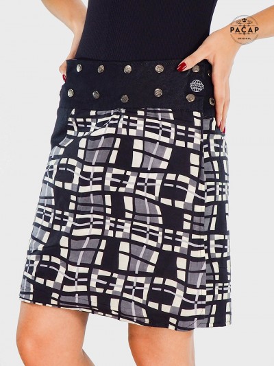 jupe carreaux poche reversible kilt tartan ecossais irlandais jean noir et blanc
