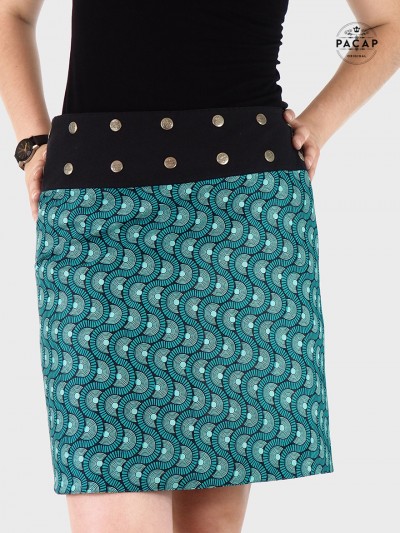 jupe portefeuille reversible verte imprimé japonais pour femme