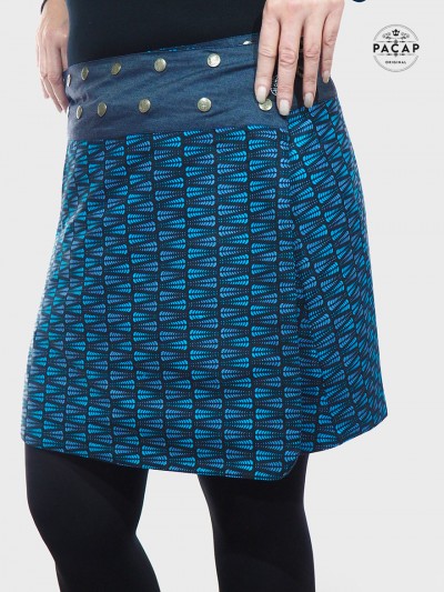 jupe imprimé géometrique fendue coupe trapèze bouton pression avec poche pour femme taille unique